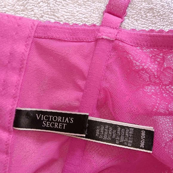 Victoria's Secret Very Sexy Hot Pink Lace Shine Strap Push-Up Corset Top. 36D. - Picture 9 of 13